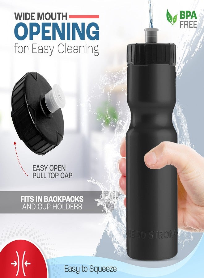 50 Strong Sports Water Bottles 6-Pack - Reusable 22 oz BPA-Free Plastic Bottles with Pull Top Cap - Made in USA - Top Rack Dishwasher Safe - Fits Most Bike Cages Brand - Black - Image 2