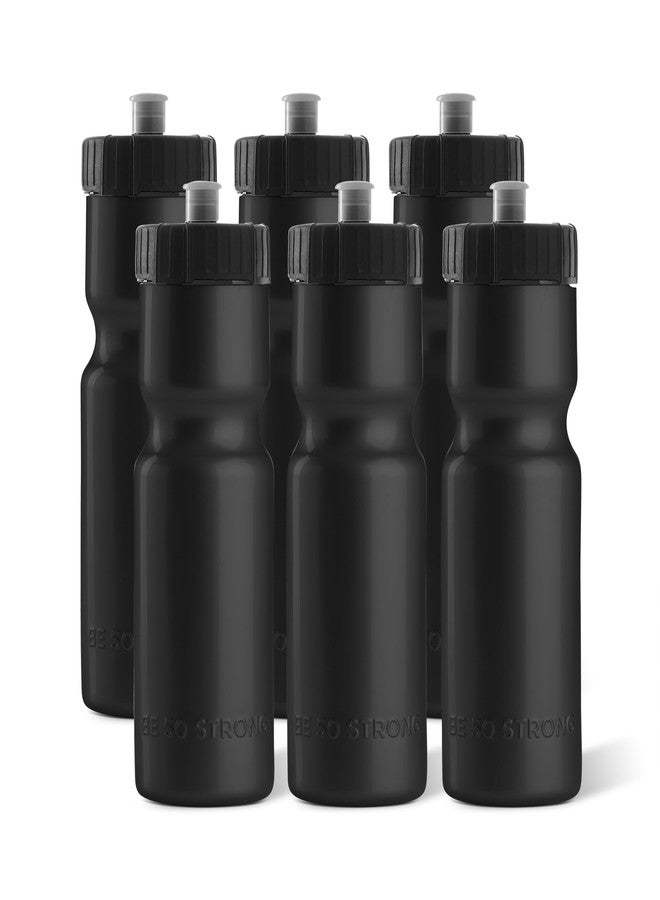 50 Strong Sports Water Bottles 6-Pack - Reusable 22 oz BPA-Free Plastic Bottles with Pull Top Cap - Made in USA - Top Rack Dishwasher Safe - Fits Most Bike Cages Brand - Black - Image 1