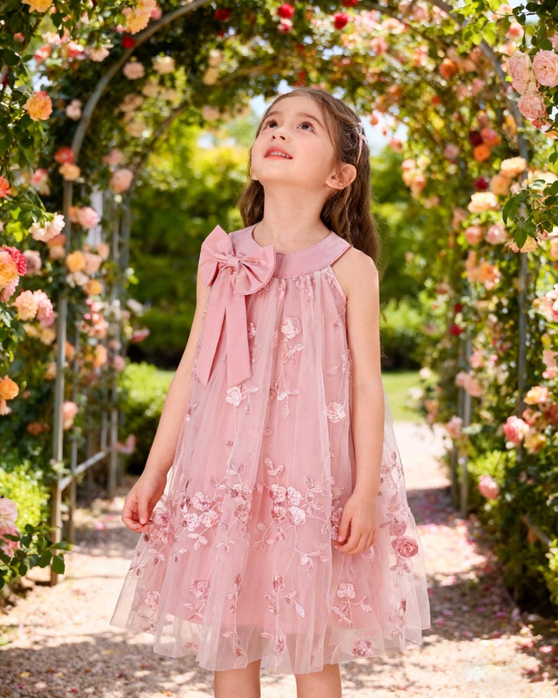 YALLET 3T 4T Toddler Girl Dress Halter Neck Sleeveless Kids Dresses Embroidery Tulle Girls Party Dress for Valentine's Day Easter Wedding Homecoming Birthday Special Occasion(Pink,3-4T) - Image 2