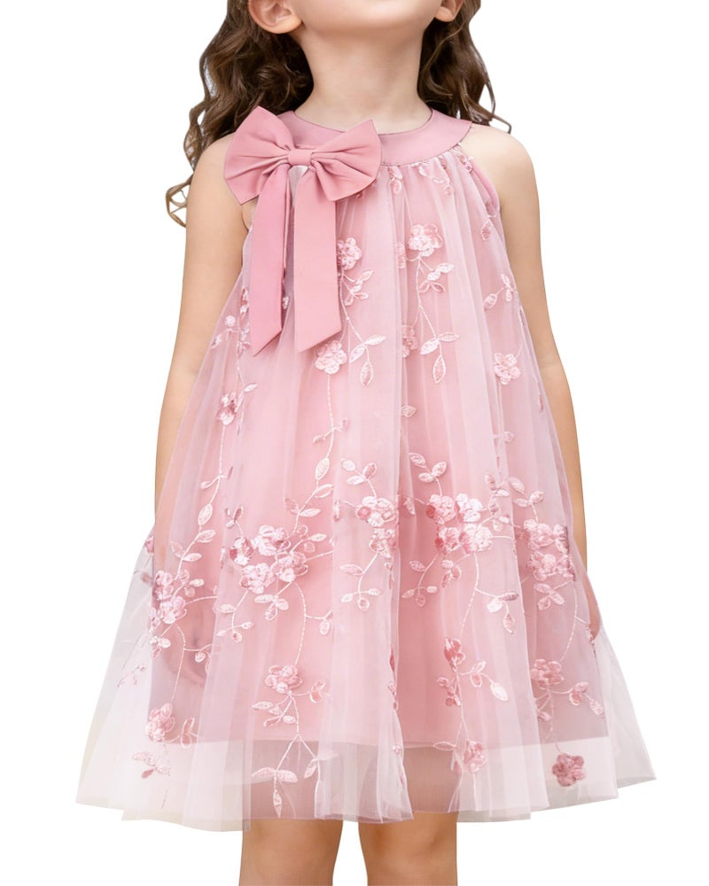 YALLET 3T 4T Toddler Girl Dress Halter Neck Sleeveless Kids Dresses Embroidery Tulle Girls Party Dress for Valentine's Day Easter Wedding Homecoming Birthday Special Occasion(Pink,3-4T) - Image 1