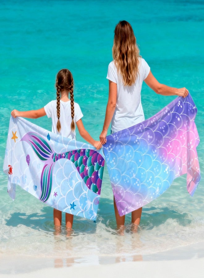 SRCVYLT 2 Pack Mermaid Microfiber Beach Towels, 30” x 60” Beach Towels for Adults with Mermaid & Scale Design, Quick Dry Ultra Absorbent Soft Beaches Towel for Women Girls, Pool Bath Travel - Image 1