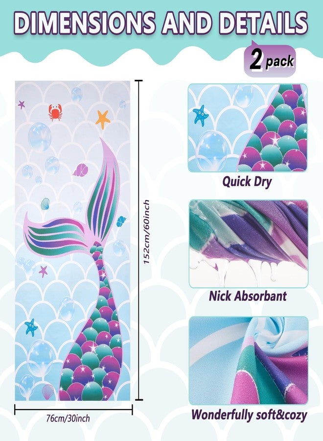 SRCVYLT 2 Pack Mermaid Microfiber Beach Towels, 30” x 60” Beach Towels for Adults with Mermaid & Scale Design, Quick Dry Ultra Absorbent Soft Beaches Towel for Women Girls, Pool Bath Travel - Image 2