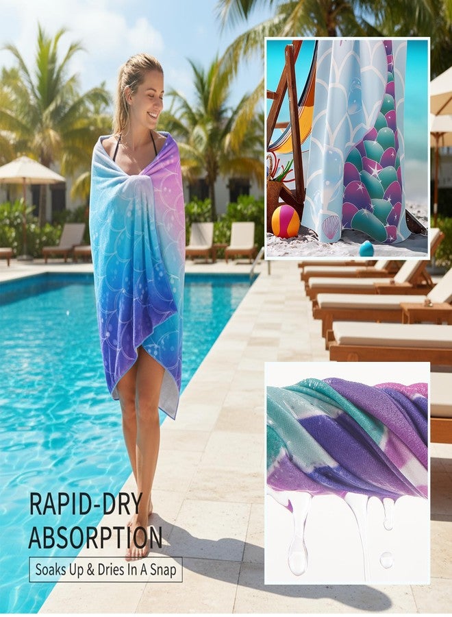SRCVYLT 2 Pack Mermaid Microfiber Beach Towels, 30” x 60” Beach Towels for Adults with Mermaid & Scale Design, Quick Dry Ultra Absorbent Soft Beaches Towel for Women Girls, Pool Bath Travel - Image 5
