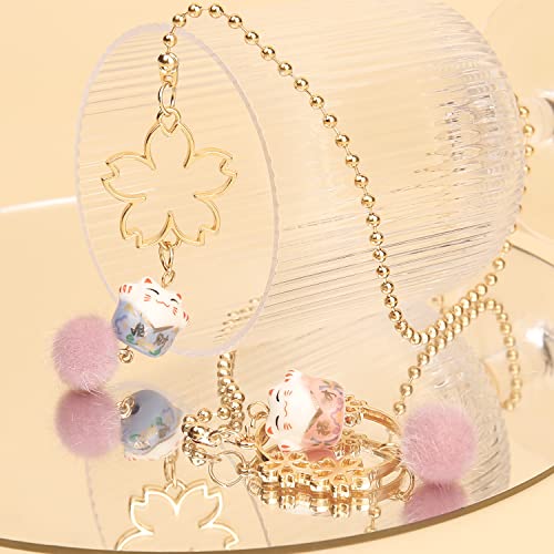 YGMONER Pair of Lucky Cat Car Interior Mirror Hanging Accessories Car Decor Mini Porcelain Maneki Neko Dangle Charm (Sakura Lucky Cat) - Image 5