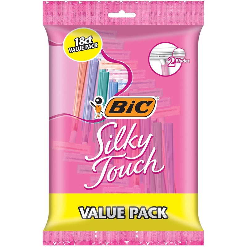 BIC Silky Touch Womens Disposable Razors 2 Blades For a Sensitive Soothing and Comfortable Shave 18Count