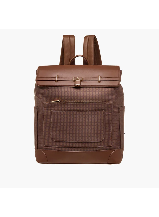 MISSY Women Monogram Print Backpack with Adjustable Shoulder Straps - 33x14x38 cm