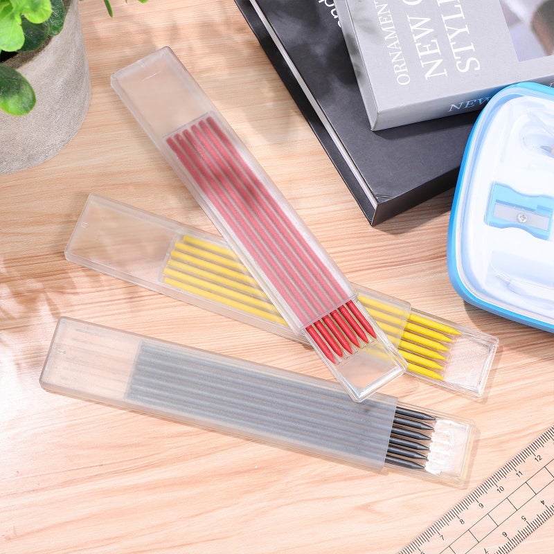 2 8mm Carpenter Pencil Lead Refills 24 Pcs Set Yellow Crimson Charcoal Colors - Image 4