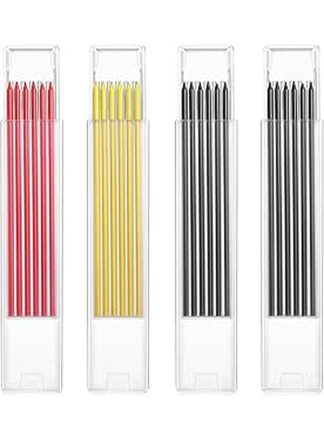 2 8mm Carpenter Pencil Lead Refills 24 Pcs Set Yellow Crimson Charcoal Colors - Image 1