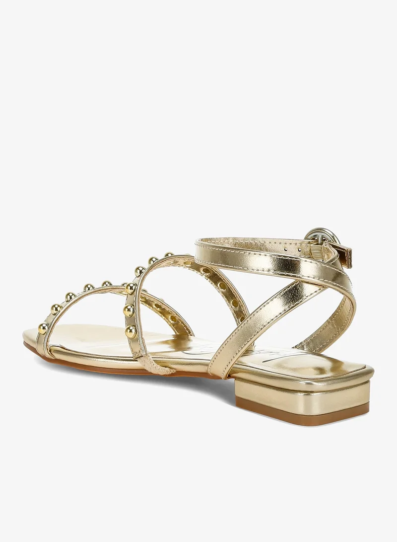 London Rag gold Studded Ankle Strap Flat Sandals in Gold for Women | Best Price UAE
