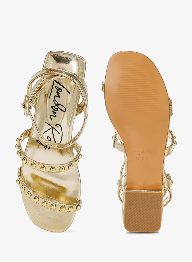 London Rag gold Studded Ankle Strap Flat Sandals in Gold for Women | Best Price UAE