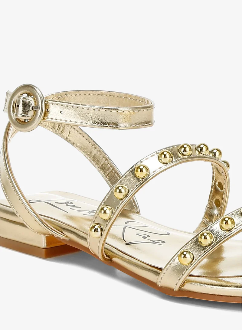 London Rag gold Studded Ankle Strap Flat Sandals in Gold for Women | Best Price UAE