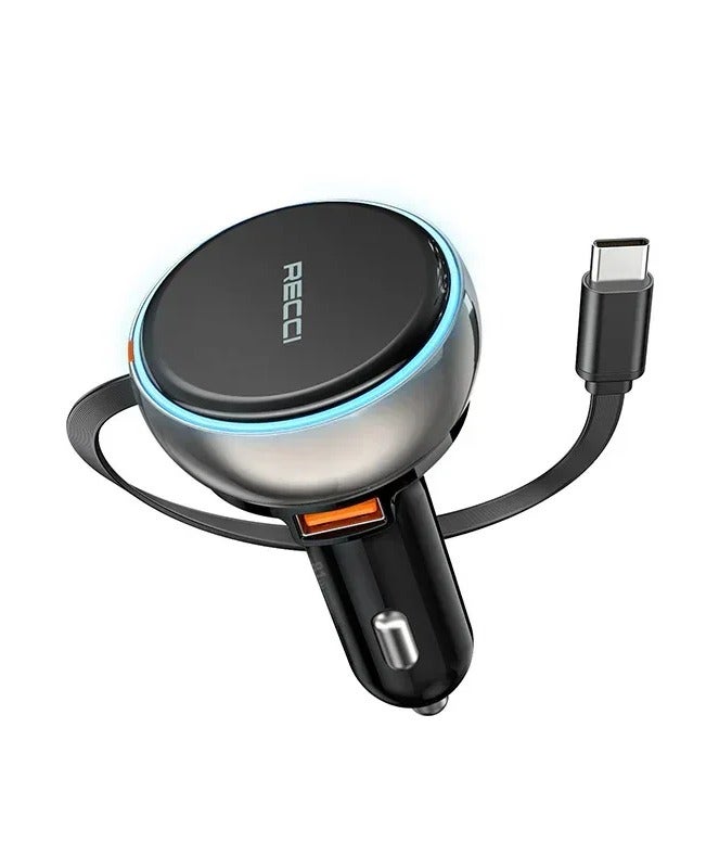 ريتشي شاحن سيارة ذكي سريع بقوة 81 واط بمنفذين تايب سي و USB بتصميم عصري مزود بكابل Type-C مرن يمتد حتى 80 سم، مع دعم الشحن السريع - Image 1