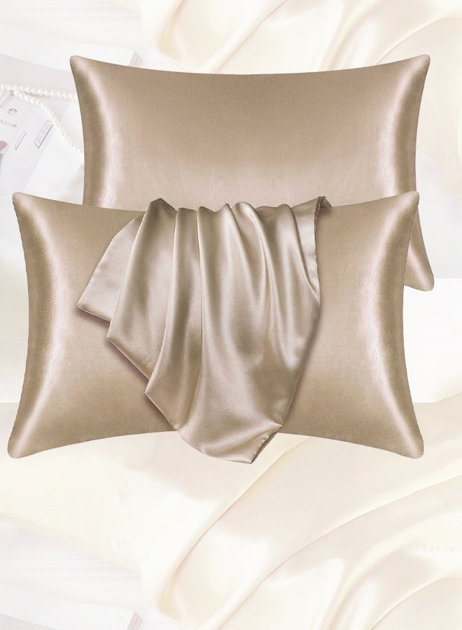 2PCS Satin Pillowcase for Hair and Skin-Soft Silky Pillow Covers for Sleeping-Satin Pillow Covers with Envelope Closure Champagne Color - Image 1