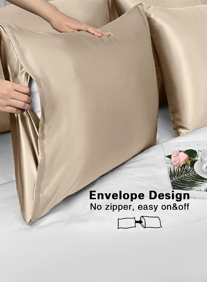 2PCS Satin Pillowcase for Hair and Skin-Soft Silky Pillow Covers for Sleeping-Satin Pillow Covers with Envelope Closure Champagne Color - Image 3