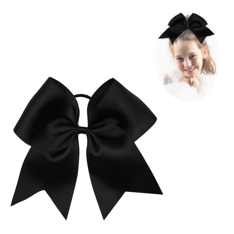 CN Large Cheer bow 8 Girls Ponytail Holders Jumbo Teams Cheerleaders Hair Bows Competition Sports Elastic Hair Ties Accessories Black
