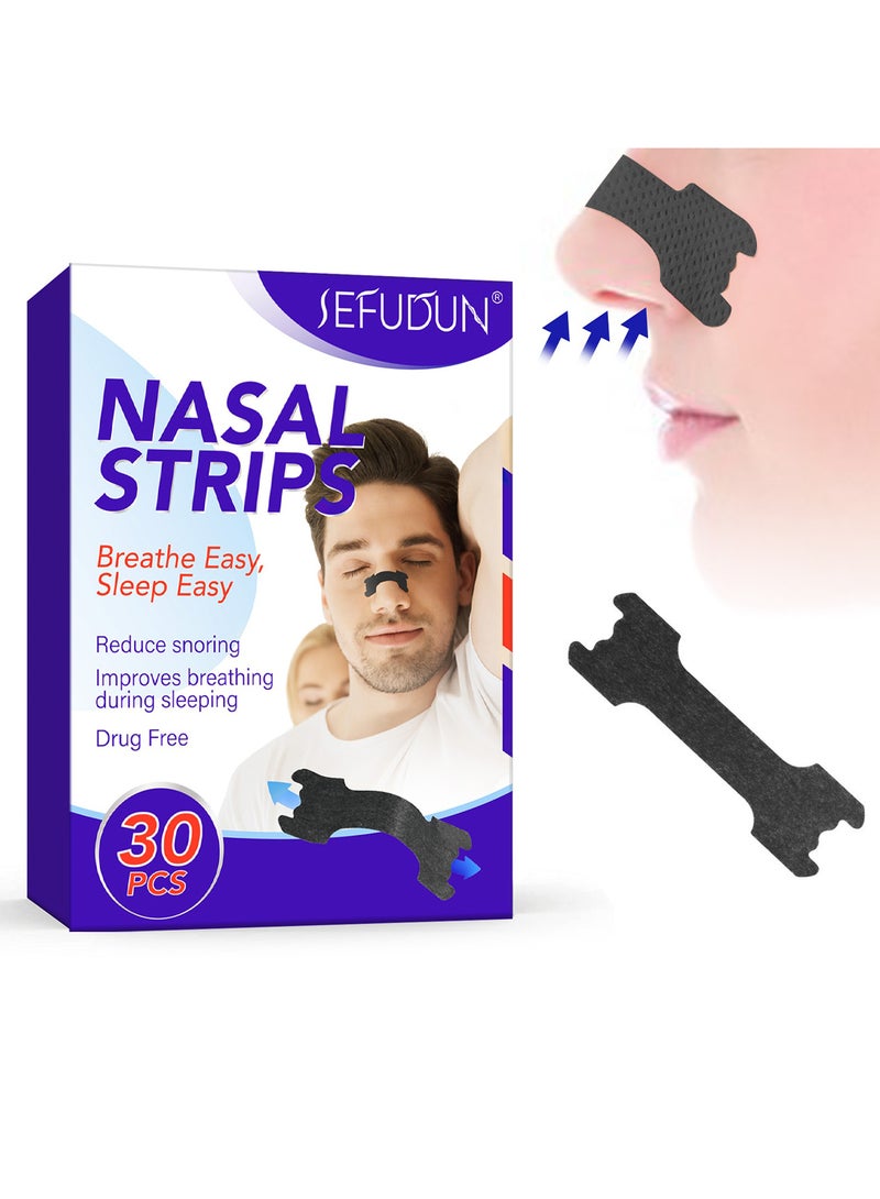 Sefudun Nasal Strips to Breathe Easy and Sleep Easy, Anti-Snoring Nose Strips to Relieve Nasal Congestion Caused by Colds and Allergies (30 Pcs, Black)  - Image 1