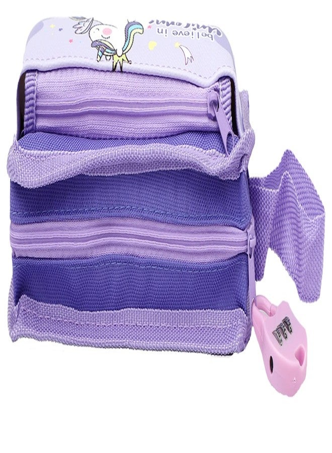SHREE TECHNESH® Unicorn Dual Zipper Pouch with Lock for Girls (Purple) - Image 3