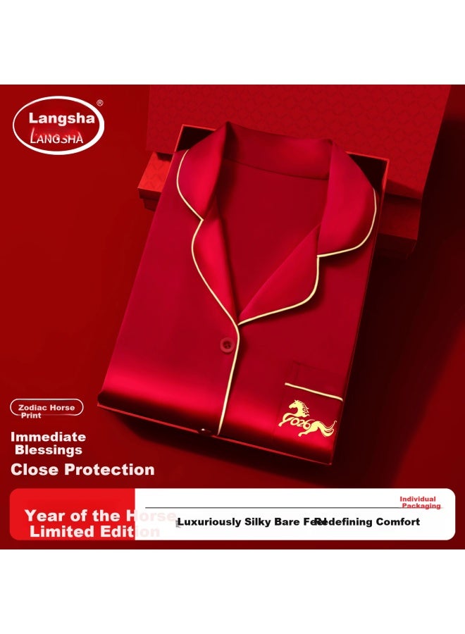 LANG SHA Langsha Red Women's Pajamas New Year Of The Horse Edition Long Sleeve Homewear Gift Set - Image 1