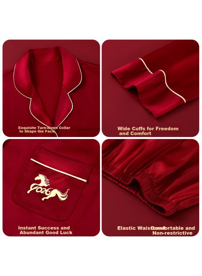LANG SHA Langsha Red Women's Pajamas New Year Of The Horse Edition Long Sleeve Homewear Gift Set - Image 2