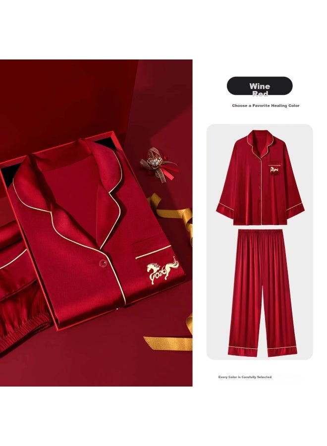 LANG SHA Langsha Red Women's Pajamas New Year Of The Horse Edition Long Sleeve Homewear Gift Set - Image 3