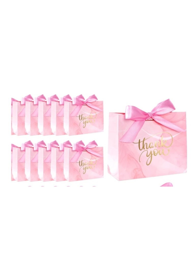 OASIS-TH 10 Pack Small Thank You Gift Bags Mini Thank You Favor Bags Bulk Small Paper Bags with Bow Ribbon Thank You Gift Wrap Bags for Birthday Baby Shower Wedding Party Pink  - Image 1