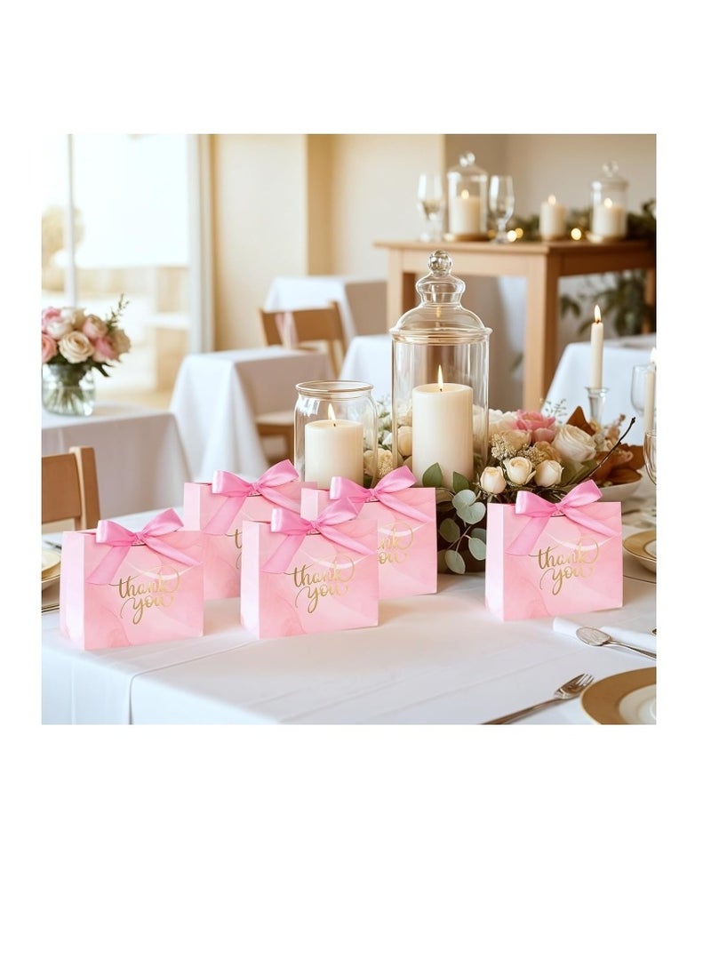 OASIS-TH 10 Pack Small Thank You Gift Bags Mini Thank You Favor Bags Bulk Small Paper Bags with Bow Ribbon Thank You Gift Wrap Bags for Birthday Baby Shower Wedding Party Pink  - Image 3
