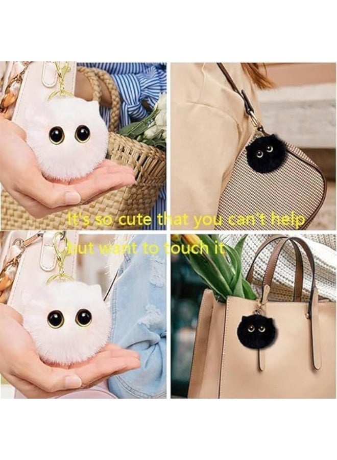 2PCS Cute Keychain Black and White Cat Pom Pom Keychain, Stuffed Animal Keychain Backpack Charms for Girls Women, Key Chains for Car Keys - Image 5