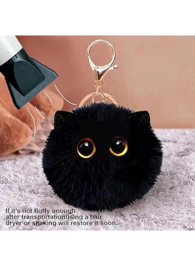 2PCS Cute Keychain Black and White Cat Pom Pom Keychain, Stuffed Animal Keychain Backpack Charms for Girls Women, Key Chains for Car Keys - Image 4