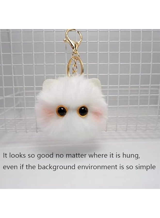 2PCS Cute Keychain Black and White Cat Pom Pom Keychain, Stuffed Animal Keychain Backpack Charms for Girls Women, Key Chains for Car Keys - Image 3