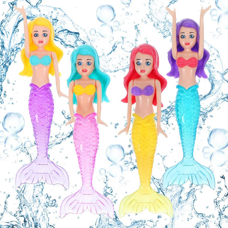 Lnngub 4 Pieces Mermaid Dive Toys Mermaid Bath Toys Dive Mermaids Underwater Diving Pool Toys Swimming Pool Games Colorful Bath Toys for Toddlers Kids Girls Children Gifts - Image 2