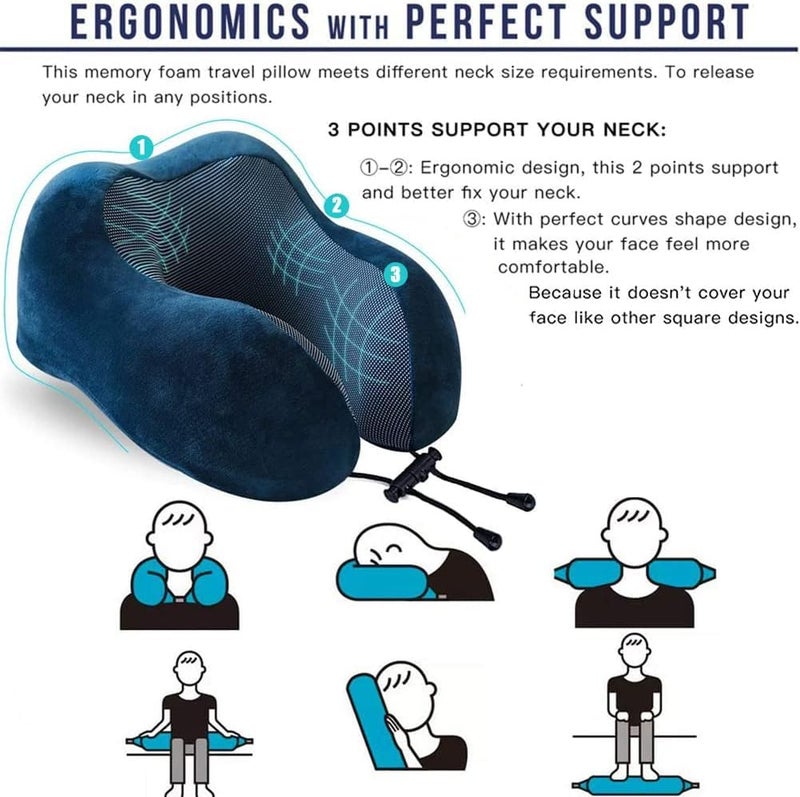 Memory Foam U Shaped Neck Pillows, Soft Slow Rebound Travel Pillow, Plain Neck Health Care Neck Neck Bedding Pads Fast Shipping (Brown) - Image 4