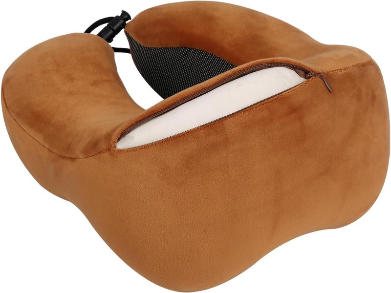 Memory Foam U Shaped Neck Pillows, Soft Slow Rebound Travel Pillow, Plain Neck Health Care Neck Neck Bedding Pads Fast Shipping (Brown) - Image 1