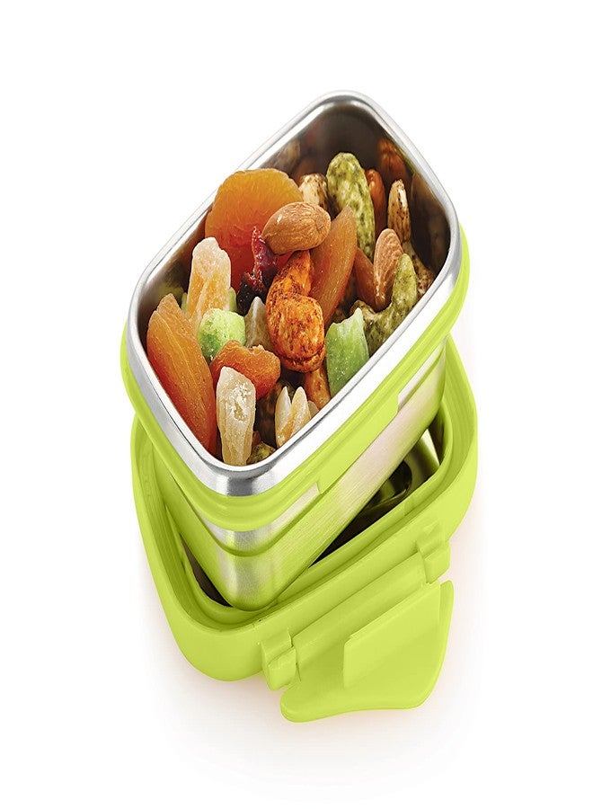 STEELLOCK Smart Stainless Steel Tiffin Lunch Box for Kids and Adults | Airtight & Leakproof | Rectangle Tiffin Box for School & Office with Steel Lid | Green 170ml - 2pc - Image 4