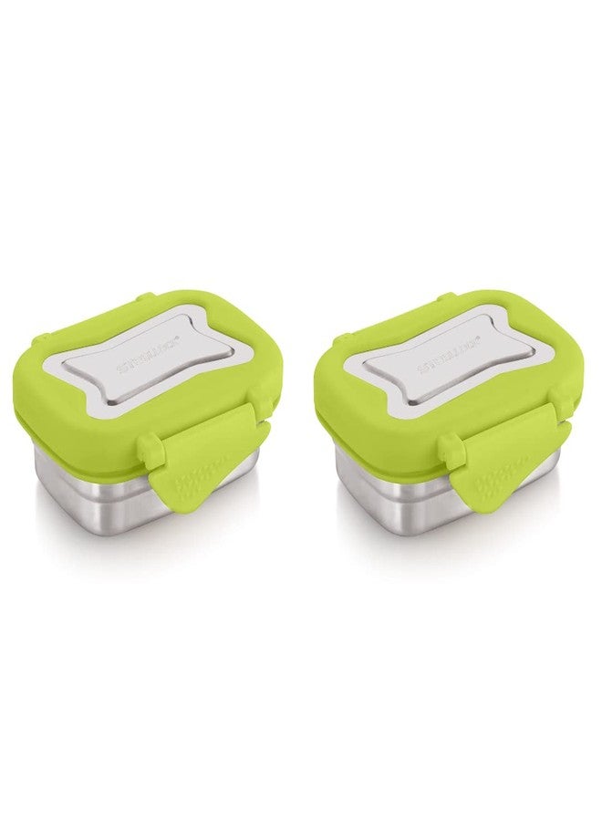 STEELLOCK Smart Stainless Steel Tiffin Lunch Box for Kids and Adults | Airtight & Leakproof | Rectangle Tiffin Box for School & Office with Steel Lid | Green 170ml - 2pc - Image 1