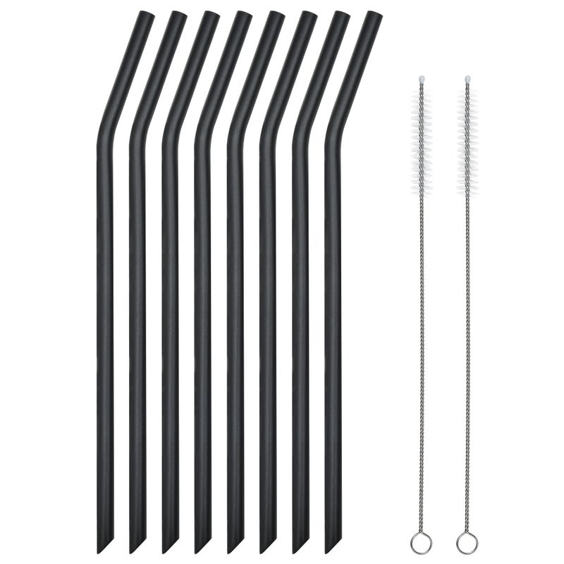 Veskaoty Reusable Black Silicone Drinking Straws 8 Pcs Long Flexible Straws with 2 Cleaning Brushes for 20 and 30 oz YetiRticOzark Tumblers BPA free no Rubber Taste