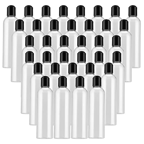MUKLEI 40 Pack 8 Oz Plastic Bottles with Disc Top Caps, Refillable Clear Travel Squeeze Lotion Bottles Containers with Black Bulk Disc Cap for Shampoo, Body Wash, Creams, Soap - Image 1