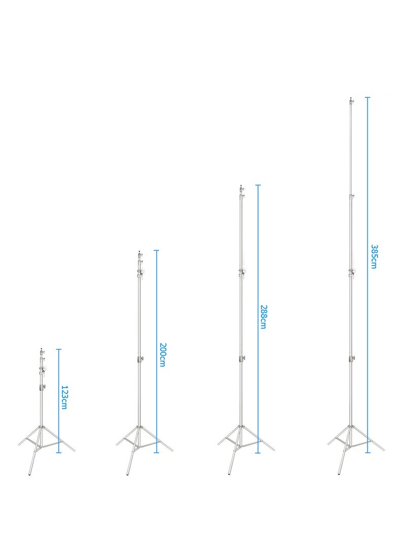 Coopic حامل إضاءة COOPIC L380 من الفولاذ المقاوم للصدأ باللون الفضي بارتفاع أقصى 385 سم وذراع قابل للتعديل من 119 إلى 216 سم، يتضمن كيس رمل أزرق لدعم المظلة وصندوق الضوء وفلاش لتصوير الفيديو البورتريه - Image 5