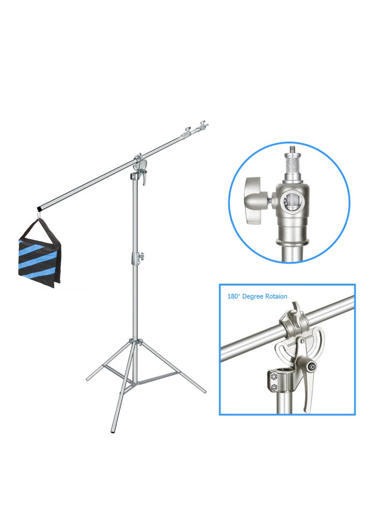 Coopic حامل إضاءة COOPIC L380 من الفولاذ المقاوم للصدأ باللون الفضي بارتفاع أقصى 385 سم وذراع قابل للتعديل من 119 إلى 216 سم، يتضمن كيس رمل أزرق لدعم المظلة وصندوق الضوء وفلاش لتصوير الفيديو البورتريه - Image 3