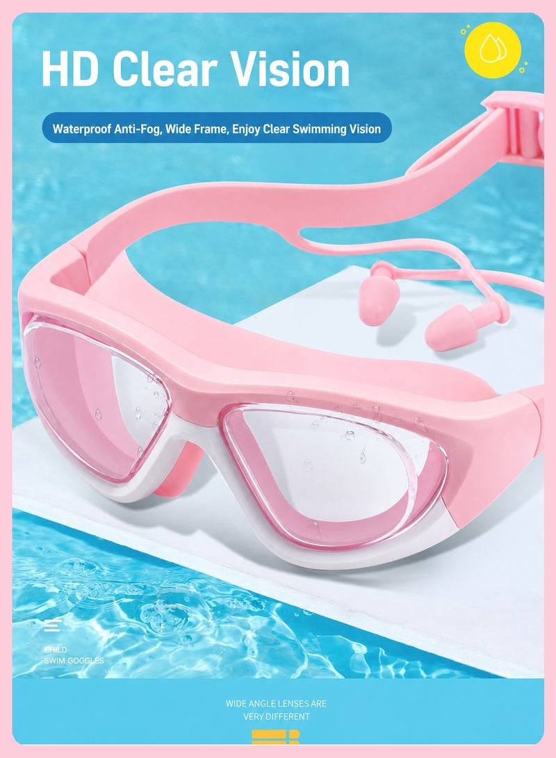 BELANO Swimming Goggles for Kids,4pcs Anti-Fog HD Wide Vision Swim Goggles Set with Unicorn Swim Cap Earplugs and Nose Clip, Cute Swimming Accessories for Girls - Image 2