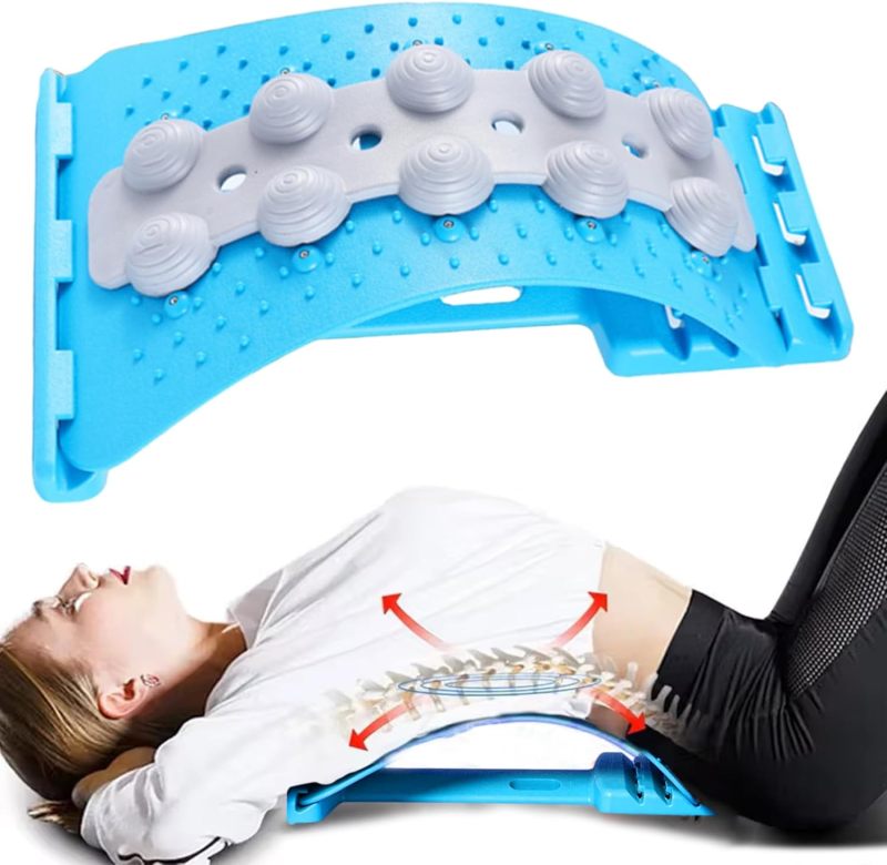 Lumbar Stretcher Blue Back Pain Relief Ergonomic Posture Corrector - Spine Stretcher for Home Gym Yoga Practice - Image 2