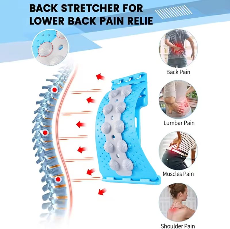 Lumbar Stretcher Blue Back Pain Relief Ergonomic Posture Corrector - Spine Stretcher for Home Gym Yoga Practice - Image 4