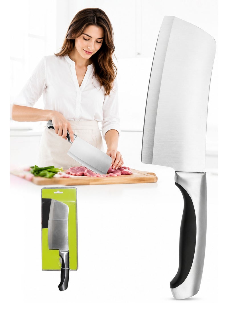 6 Inch Stainless Steel Cleaver Knife, Multipurpose Chef Cleaver for Meat, Fish, Vegetables & Fruits, Ergonomic Full Tang Handle - Image 1