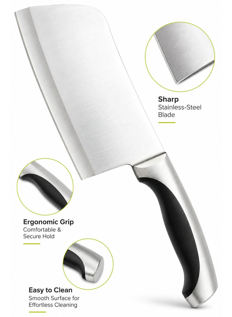 6 Inch Stainless Steel Cleaver Knife, Multipurpose Chef Cleaver for Meat, Fish, Vegetables & Fruits, Ergonomic Full Tang Handle - Image 2
