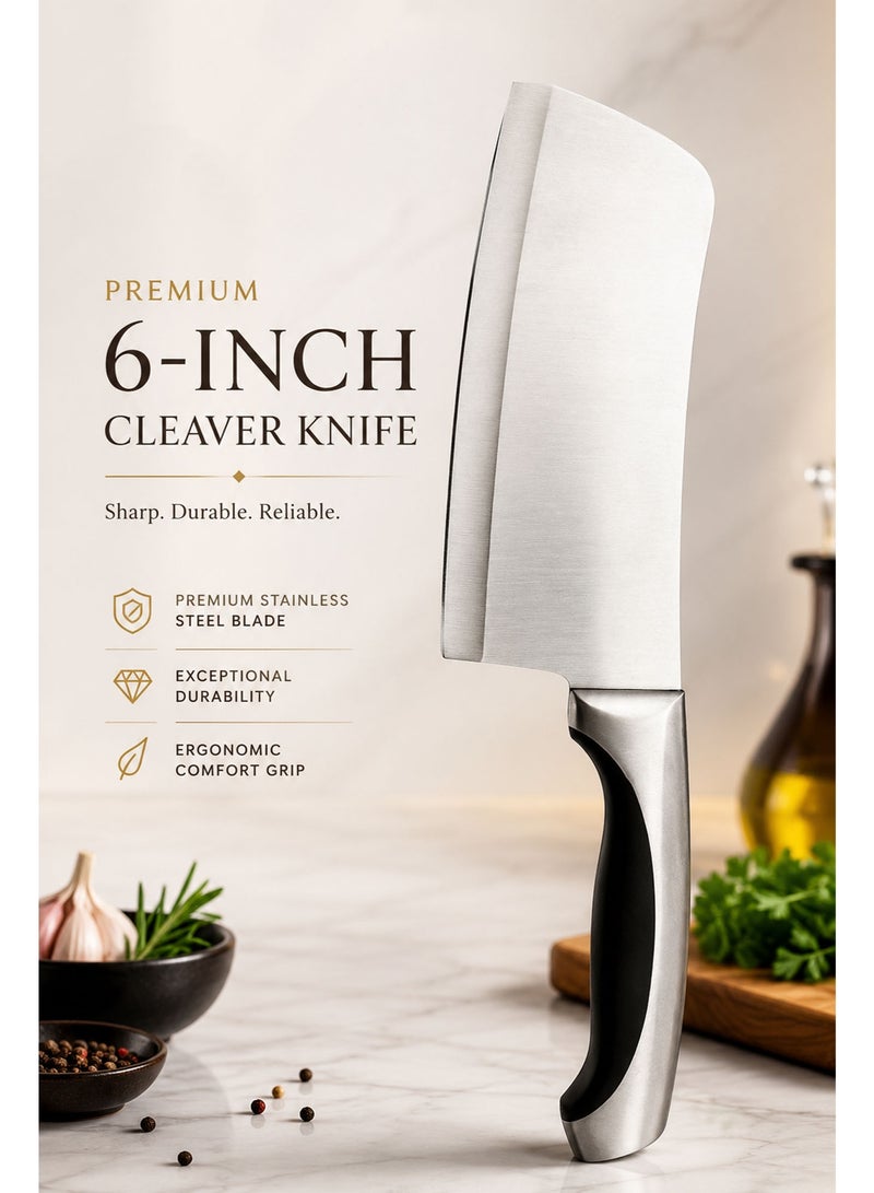 6 Inch Stainless Steel Cleaver Knife, Multipurpose Chef Cleaver for Meat, Fish, Vegetables & Fruits, Ergonomic Full Tang Handle - Image 5