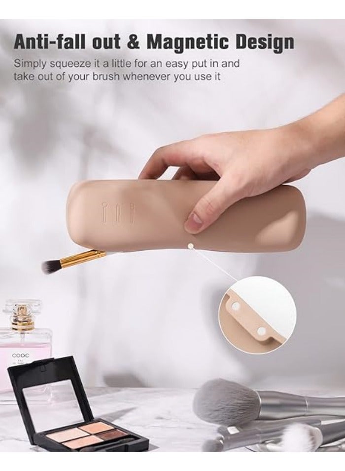 Large Travel Makeup Brush Holder, Magnetic Anti-fall Out Silicon Portable Cosmetic Face Brushes Holder, Soft and Sleek Makeup Tools Organizer for Travel - Image 3