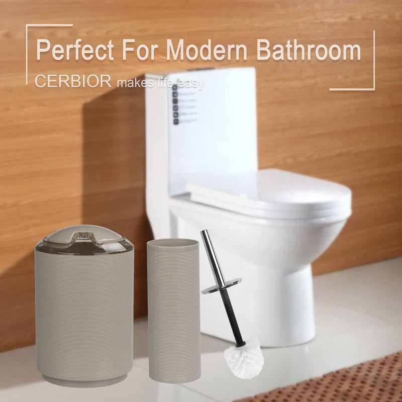 REMICH 6 Pcs Bathroom Accessories Set Bathroom Accessory Set with Trash Can Soap Dispenser Toothbrush Holder Set Soap Dish Toilet Brush Holder Farmhouse Boho Bathroom Set Complete Beige - Image 5