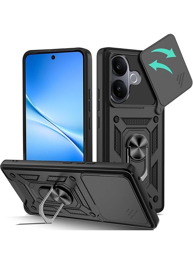 متوافق مع فيفو V60 لايت الحالة مع الكاميرا المنزلقة, متكاملة 360 درجة دوار حلقة ركلة, غطاء واقي مقاوم للصدمات, مكافحة السقوط الحماية, حالة مقاومة للصدمات, أسود - Image 1