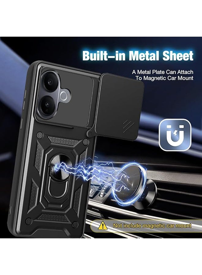 متوافق مع فيفو V60 لايت الحالة مع الكاميرا المنزلقة, متكاملة 360 درجة دوار حلقة ركلة, غطاء واقي مقاوم للصدمات, مكافحة السقوط الحماية, حالة مقاومة للصدمات, أسود - Image 4