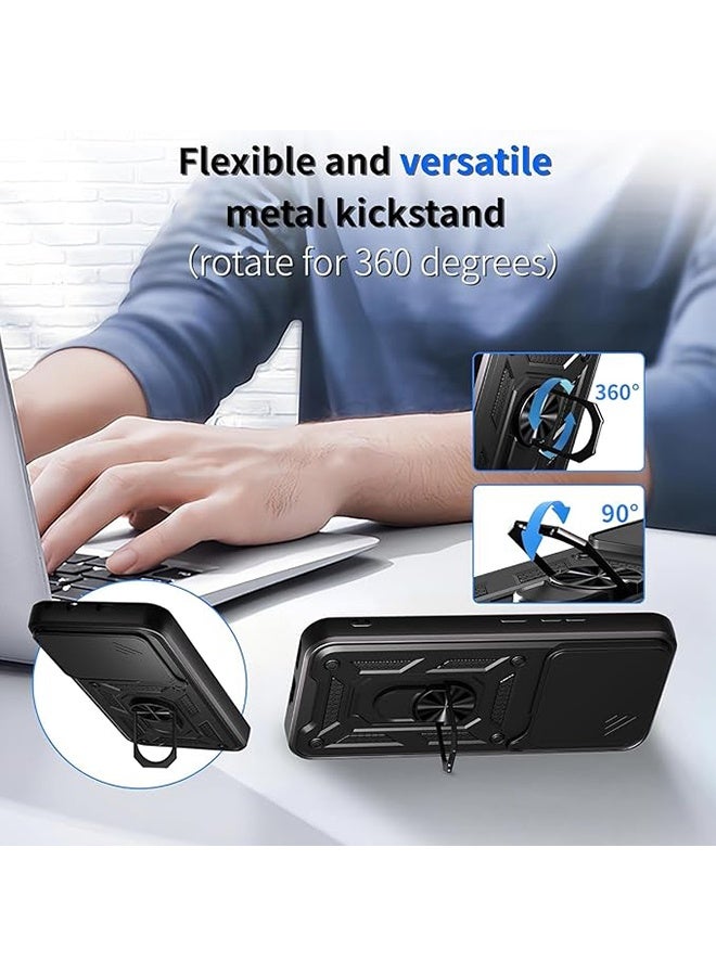 متوافق مع فيفو V60 لايت الحالة مع الكاميرا المنزلقة, متكاملة 360 درجة دوار حلقة ركلة, غطاء واقي مقاوم للصدمات, مكافحة السقوط الحماية, حالة مقاومة للصدمات, أسود - Image 3