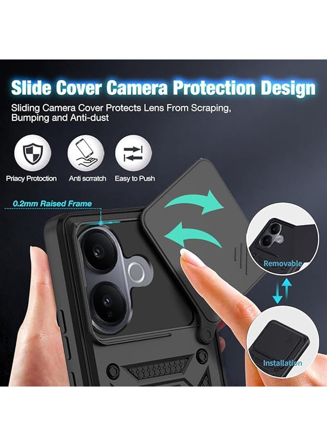 متوافق مع فيفو V60 لايت الحالة مع الكاميرا المنزلقة, متكاملة 360 درجة دوار حلقة ركلة, غطاء واقي مقاوم للصدمات, مكافحة السقوط الحماية, حالة مقاومة للصدمات, أسود - Image 2